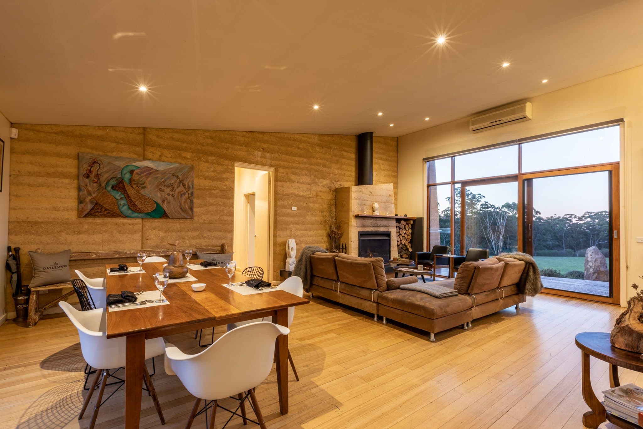Dining room and lounge with bush views