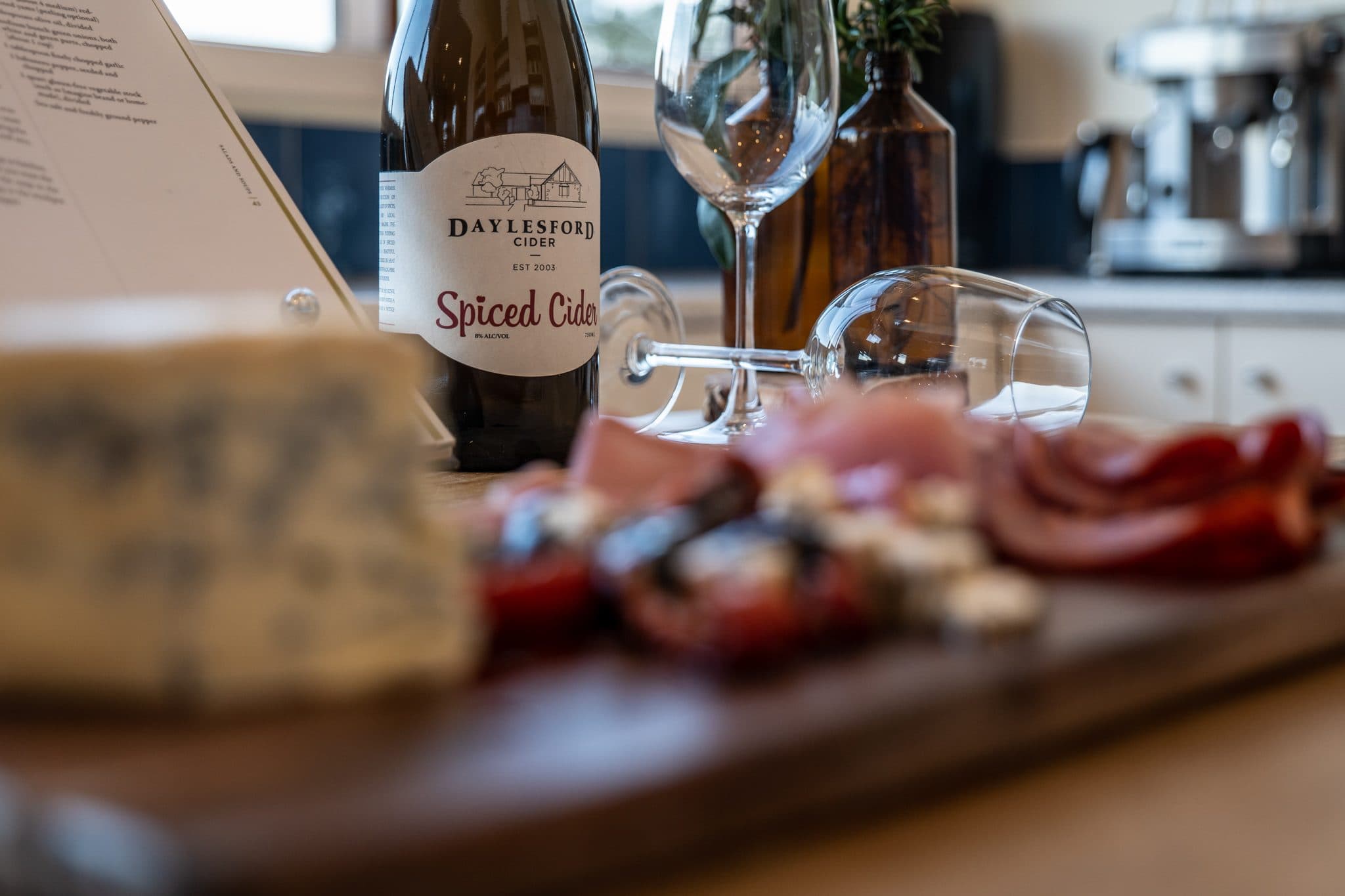 Artisan hamper with local wine, cheese and preserves